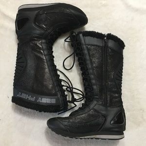 Baby Phat Infinity Vintage Y2K Faux Fur Trim Lace Up Boots 7